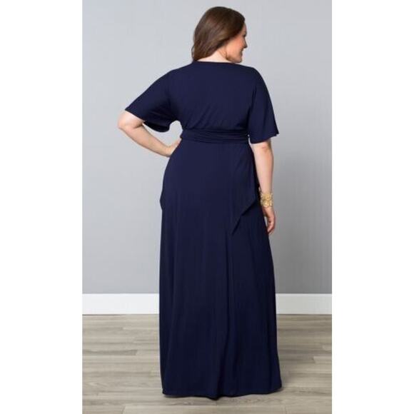 Kiyonna Dress 4X Navy Blue Indie Flair Style Gown Maxi Kimono Sleeves Draped - Picture 7 of 15
